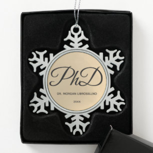 Elegant Gold Name PhD Afstuderen Snowflake Pewte Tin Sneeuwvlok Ornament