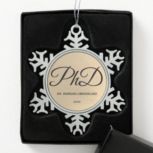 Elegant Gold Name PhD Afstuderen Snowflake Pewte Tin Sneeuwvlok Ornament (Kistje)