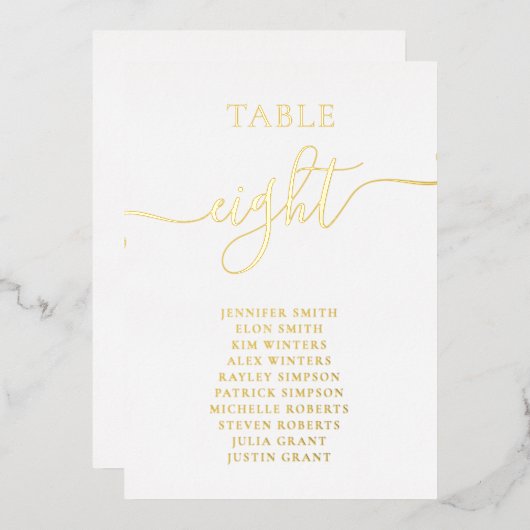 Elegant Gold-namen overzicht trouwtafel nummer Folie Uitnodiging (Voorkant / Achterkant)