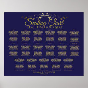 Elegant Gold & Navy 17 Tafel - bruiloft Poster