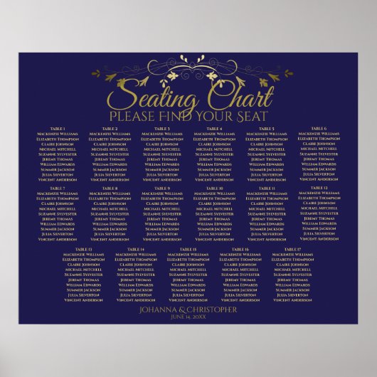 Elegant Gold & Navy 17 Tafel - bruiloft Poster (Voorkant)