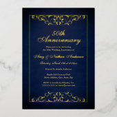Elegant Gold Navy 50ste bruiloft Jubileum Folie Uitnodiging (Voorkant)