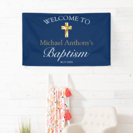 Elegant Gold Navy Baby Baptisme Welkom Spandoek