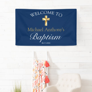 Elegant Gold Navy Baby Baptisme Welkom Spandoek