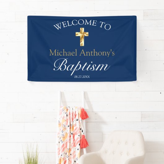 Elegant Gold Navy Baby Baptisme Welkom Spandoek (Insitu)