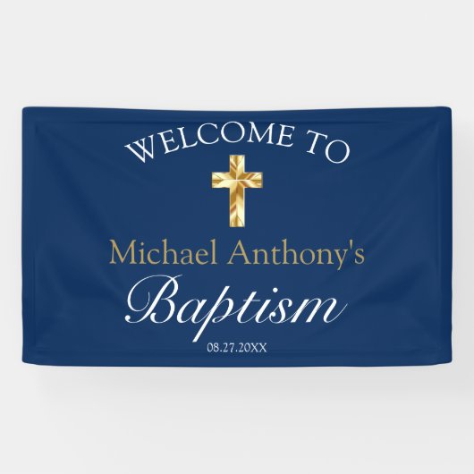 Elegant Gold Navy Baby Baptisme Welkom Spandoek (Horizontaal)