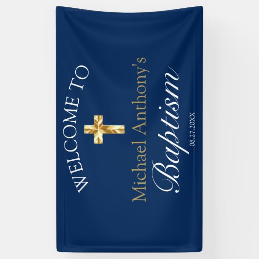 Elegant Gold Navy Baby Baptisme Welkom Spandoek (Verticaal)