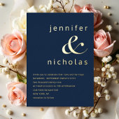 Elegant Gold Navy Blue Ampersand Wedding Folie Uitnodiging