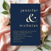 Elegant Gold Navy Blue Ampersand Wedding Folie Uitnodiging