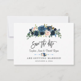 Elegant Gold Navy Blue Blush Flowers Handschrift Save The Date