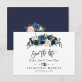 Elegant Gold Navy Blue Blush Flowers Handschrift Save The Date (Voorkant / Achterkant)