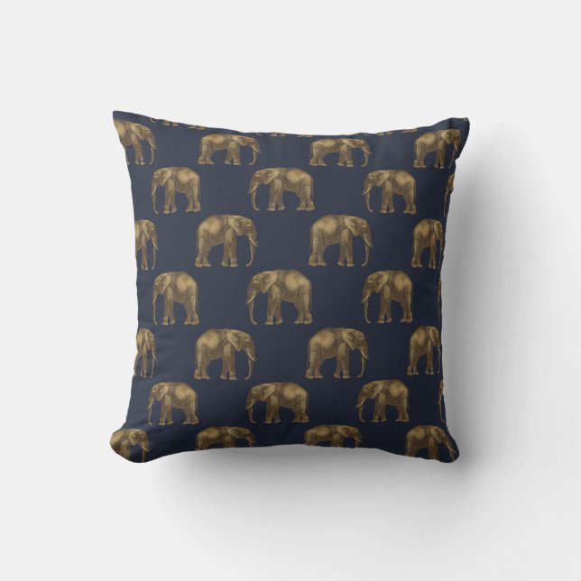 Elegant Gold Navy Blue Elephant Print Kussen (Voorkant)
