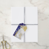 Elegant Gold, Navy Blue en White Kerstmis Cadeaulabel (Met Touw)