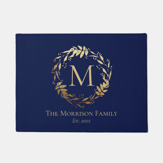 Elegant Gold Navy Blue Eucalyptus Wreatmonogram Deurmat (Voorkant)