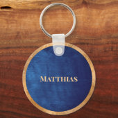 Elegant Gold & Navy Blue, gepersonaliseerd monogra Sleutelhanger (Achterkant)