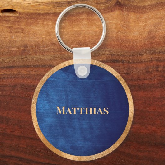 Elegant Gold & Navy Blue, gepersonaliseerd monogra Sleutelhanger (Achterkant)