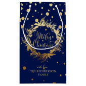 Elegant Gold Navy Blue Merry kerst Wreate Klein Cadeauzakje (Achterkant)
