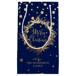 Elegant Gold Navy Blue Merry kerst Wreate Klein Cadeauzakje