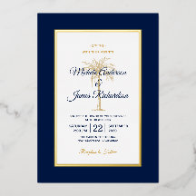 Elegant Gold Navy Blue Palm Tree Beach Weddenschap