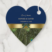 Elegant Gold Navy Blue Peacock Feathers Wedding Bedankjes Labels (Achterkant)