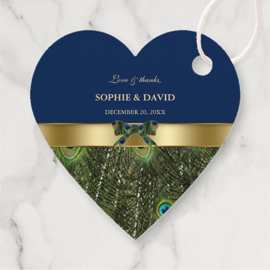 Elegant Gold Navy Blue Peacock Feathers Wedding Bedankjes Labels (Achterkant)