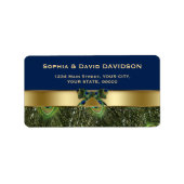 Elegant Gold Navy Blue Peacock Feathers Wedding Etiket (Voorkant)