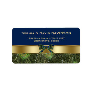 Elegant Gold Navy Blue Peacock Feathers Wedding Etiket