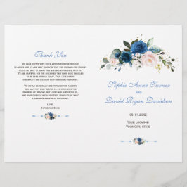 Elegant Gold Navy Blue Pink Flowers Programme Flyer