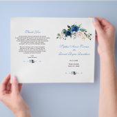 Elegant Gold Navy Blue Pink Flowers Programme Flyer (Hand)