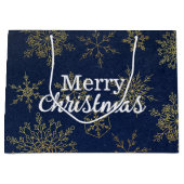 Elegant Gold Navy Blue Snowflakes Merry Kerstmis Groot Cadeauzakje (Voorkant)