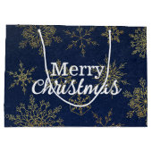 Elegant Gold Navy Blue Snowflakes Merry Kerstmis Groot Cadeauzakje (Achterkant)