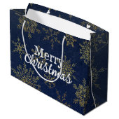 Elegant Gold Navy Blue Snowflakes Merry Kerstmis Groot Cadeauzakje (Achterkant Gekanteld)