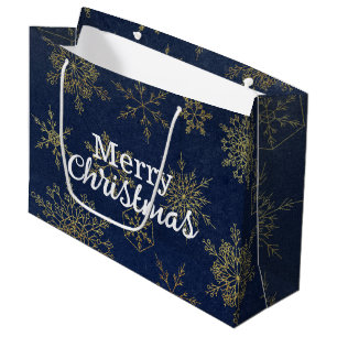 Elegant Gold Navy Blue Snowflakes Merry Kerstmis Groot Cadeauzakje