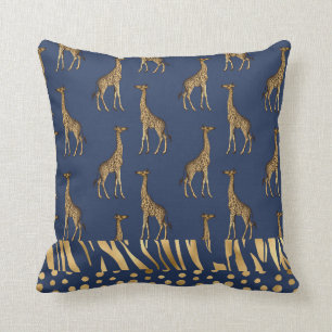 Elegant Gold Navy Blue Tiger Giraffe Cheetah Print Kussen