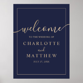 Elegant Gold & Navy Blue Welkom Bruiloft Poster