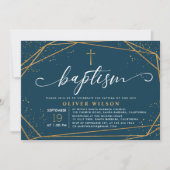 Elegant Gold & Navy Boy Baptism Uitnodiging (Voorkant)