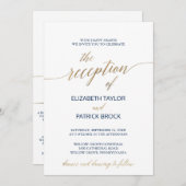 Elegant Gold & Navy Calligraphy Reception - Gegeve Kaart (Voorkant / Achterkant)
