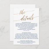 Elegant Gold & Navy Calligraphy Wedding Details Informatiekaartje (Voorkant / Achterkant)