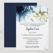Elegant Gold Navy Fish Onderwater Zee Bat Mitzvah Kaart (Voorkant / Achterkant)