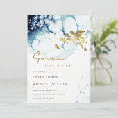 Elegant Gold Navy Fish Underwater Zee Waterverf Save The Date (Staand voorkant)