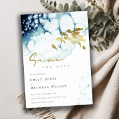 Elegant Gold Navy Fish Underwater Zee Waterverf Save The Date