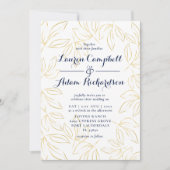 Elegant Gold & Navy Foliage Calligraphy Wedding Kaart (Voorkant)