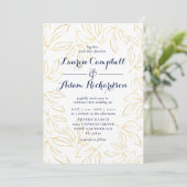 Elegant Gold & Navy Foliage Calligraphy Wedding Kaart (Staand voorkant)