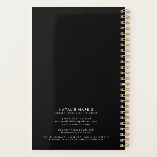 Elegant Gold & Navy Notional Loan Agent   Planner (Achterkant)