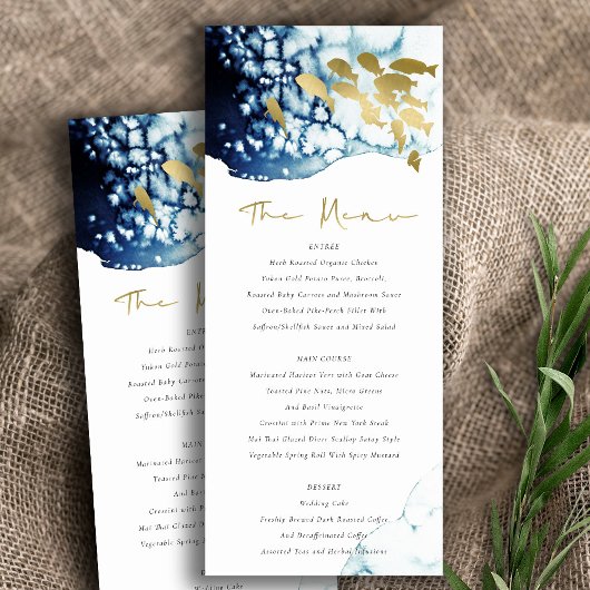 Elegant Gold Navy Onderwater Vis Menu Kaart