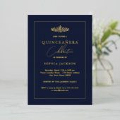 Elegant Gold Navy Quinceanera 15e verjaardag Folie Uitnodiging (Staand Voorkant)