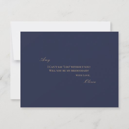 Elegant Gold Navy Script bruidsmeisje voorstel Kaa Save The Date (Achterkant)