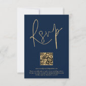 Elegant Gold Navy Script QR Code Wedding RSVP Kaar (Voorkant)