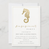 ELEGANT GOLD NAVY SEAHORSE ENGAGEMENT ARTIJ INVITE BEDANKKAART (Voorkant)