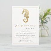 ELEGANT GOLD NAVY SEAHORSE ENGAGEMENT ARTIJ INVITE BEDANKKAART (Staand voorkant)